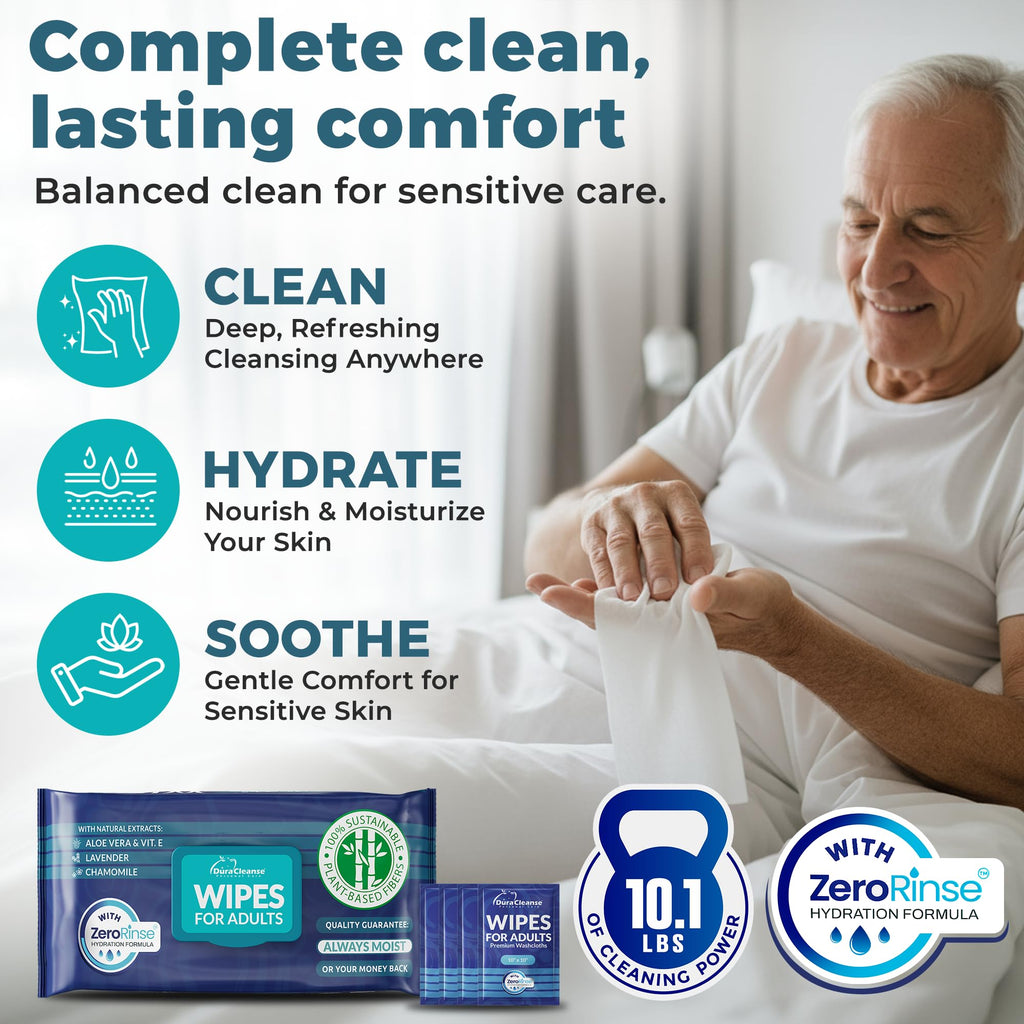 XL Bath Wipes for Adults Bathing No Rinse (2pk) 100 Ct. + 8 Travel Body Wipes 10 x 11.5" Adult Disposable Washcloths for Elderly Incontinence - After Surgery Must Haves Supplies & Elder Care Products