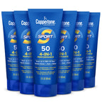 Coppertone Sport Sunscreen Lotion SPF 50, Sweat, Heat and Water Resistant Sunblock, Lightweight, Oxybenzone Free, Travel Size Sunscreen Bulk Pack, 3 Fl Oz Bottle, Pack of 6