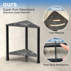 LarFaFa Stainless Steel Black Shower Stool for Inside Shower, 15.4'' H Shower Foot Rest, Corner Shower Stool with Storage Shelf, Shower Step for Shaving Legs, Bathroom Corner Shower Bench