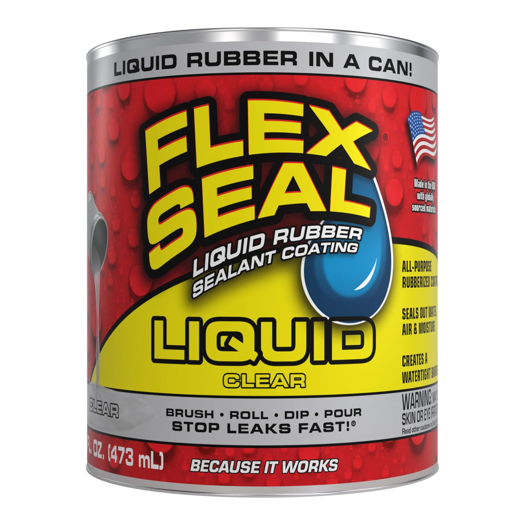 Flex Seal Liquid, Rubber Coating Sealant, Waterproof, Flexible, Breathable, and UV Resistant, Roof Repair, Basements, RV, Campers, Trailers, Marine, EPDM, Masonry, Clear, 16 oz
