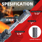 EZARC Tungsten Carbide Rotary Burr Bit, SA-5 Double Cut Carbide Burr 1/4" Shank Die Grinder Cutting Burrs Bit for Metal Working & Sturdy Storage Case