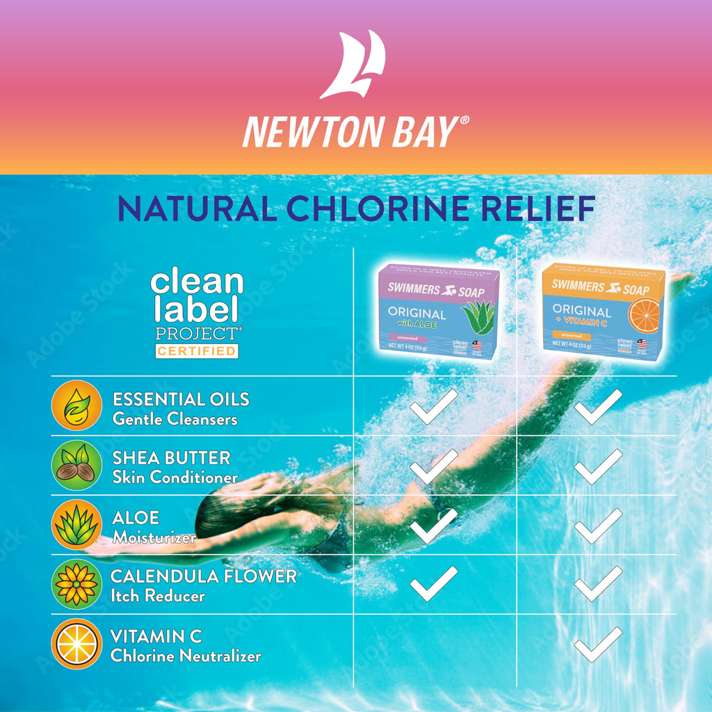 Newton Bay Swimmers Soap + Vitamin C | All Natural Body and Face Wash Soap Bar | Neutralizes and Washes Away Chlorine After Swimming | Revitalizes Sensitive Skin | 2-Pack of 4 Ounce Soap Bars