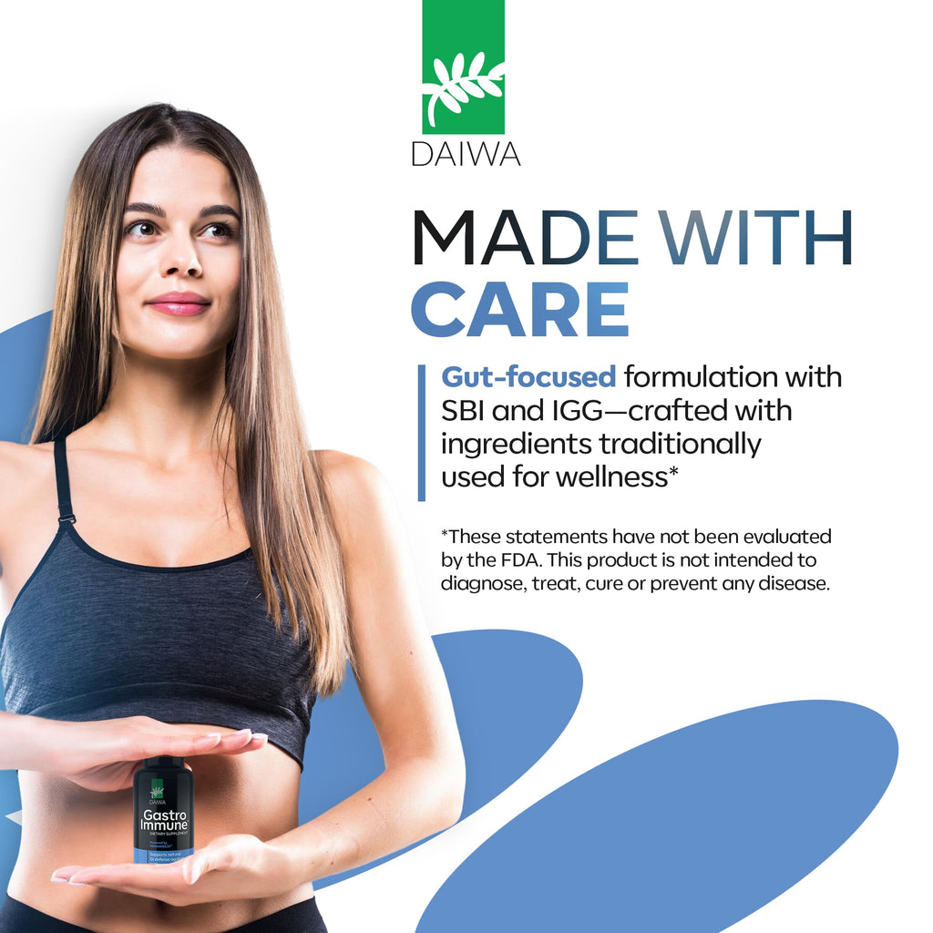 Daiwa GastroImmune - Gut Health and Immunity Supplement - Non-GMO, Protein-Based Formula for Digestive Wellness – 60 Capsules