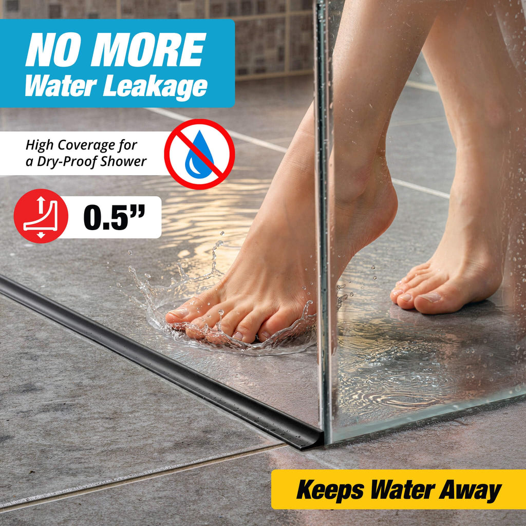 Shower Threshold Water Dam Barrier 98" - Black Collapsible Walk in Shower Water Guard - Door Bottom Seal Strip Leak Guard by Hippo Dam