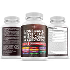NEW AGE Lions Mane Mushroom Supplement with Turkey Tail Reishi Cordyceps Chaga with Marshmallow Root 180 Count