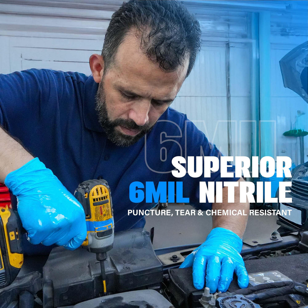 London Labs Heavy Duty 6 Mil Blue Nitrile Gloves Disposable Latex & Powder Free -Extra Stretchy Fentanyl Safe |Medical,First Aid Kit,EMT|Food Safe Rubber Gloves for Cooking & Cleaning|Bulk Pack (1000)