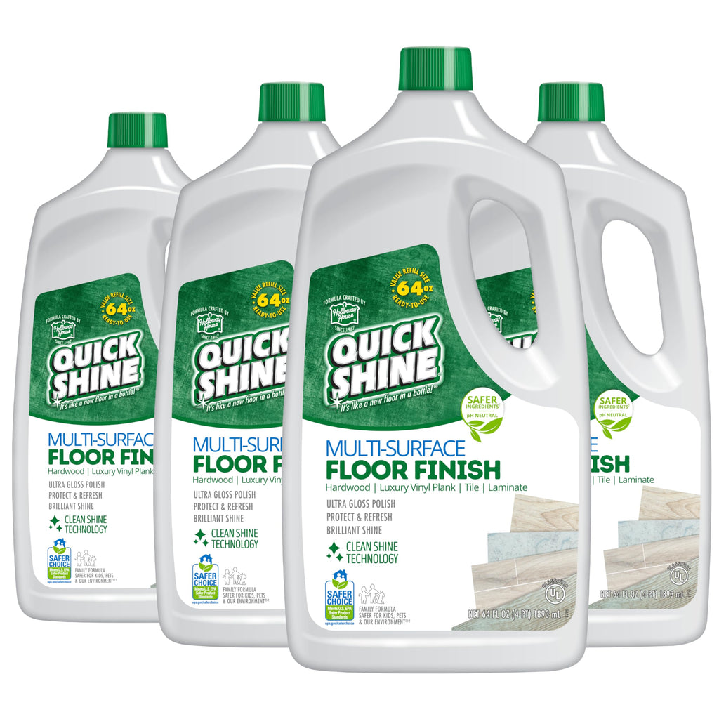 Quick Shine Multi-Surface Floor Finish-Polish 64oz-4pk | Safer Choice, No PFAS, pH Neutral Clean Shine Technology | Squirt & Spread | For Wood, Laminate, LVP, LVT, Tile & Stone | Made in USA