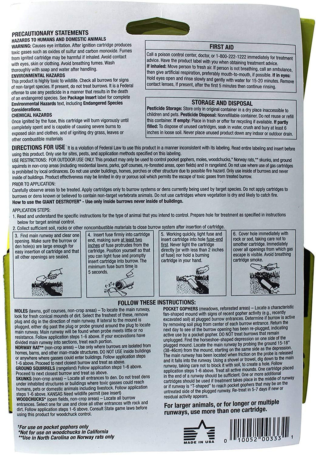 The Giant Destroyer (Gas Killer) (1Pack of 4 Tubes) Kills Moles, Gophers, Woodchucks, Norway Rats, Skunks, Ground Squirrels in Their Holes, Tunnels, Burrows. NO Dealing w/Dead pest, Better Than Traps