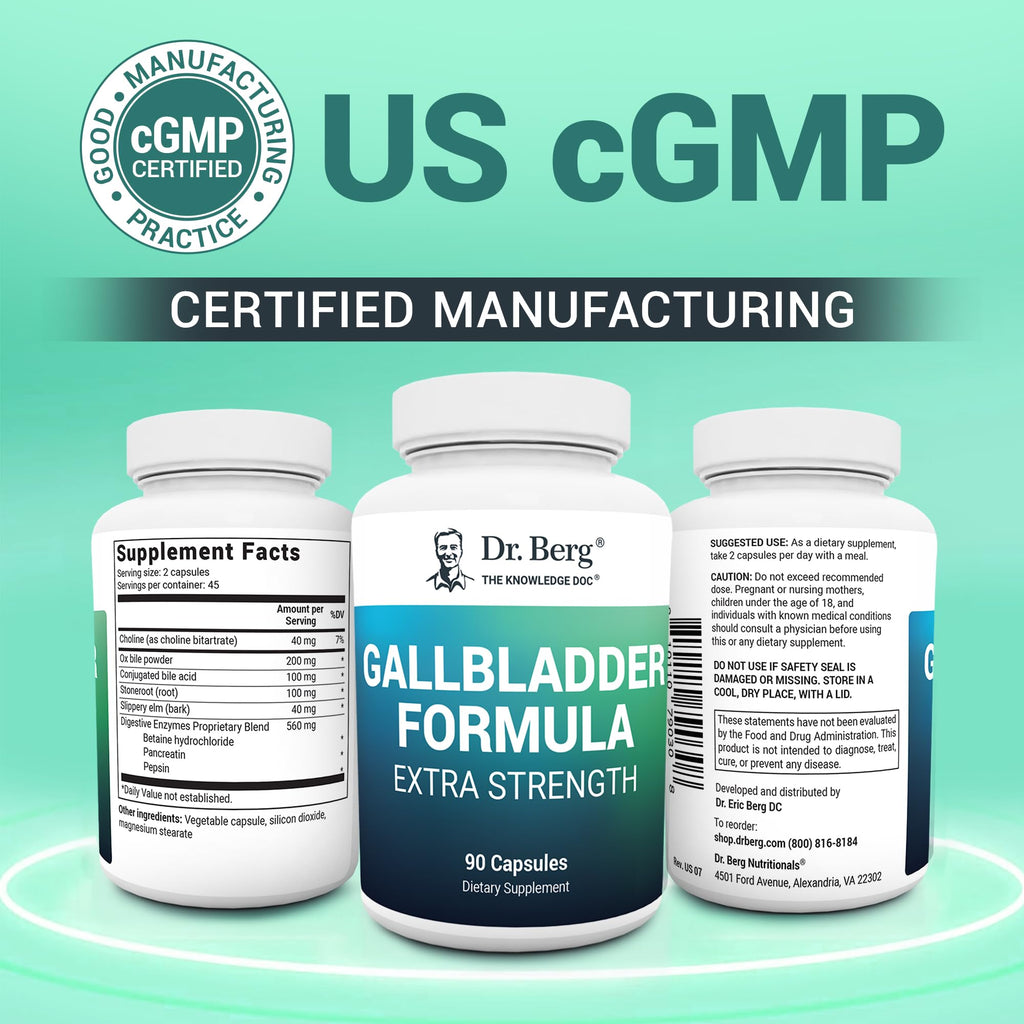 Dr. Berg Gallbladder Formula Extra Strength - with Ox Bile Powder and Conjugated Bile Acid - Digestive Enzymes Proprietary Blend - Full 45-Day Supply - 90 Vegetable Capsules