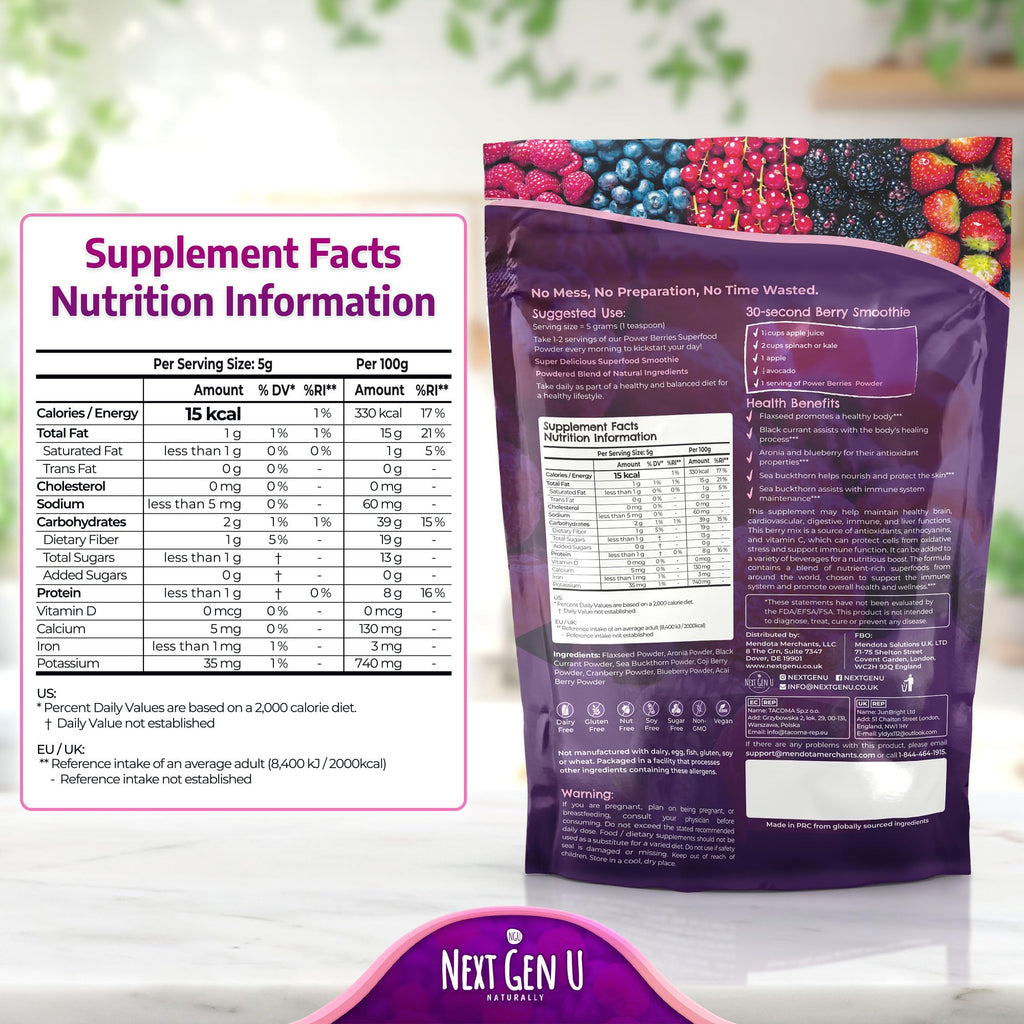 Super Berry Powder - 4 Pack, 150g Each - Immune Support - Food Supplement - Superfood Berries - Smoothie Mix for Shakes - Healthy Boost for Detox Juice Beverages or Any Drink - by NextGenU