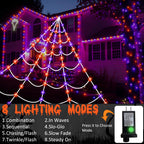 Halloween Spider Web Lights 150 LED Lighted Spider Web Giant 16.4 Ft Halloween Decorations Light up with 8 Lighting Modes Waterproof & Timer Outdoor Indoor Yard Haunted House Decor, Purple & Orange