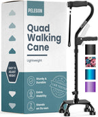 PELEGON® Quad Cane for Women & Men for Stability (300LB) - Adjustable Walking Cane with A Large 4 Pronged Base for Balance & Stability, Walking Canes for Seniors, Walking Cane, Walking Sticks (Black)