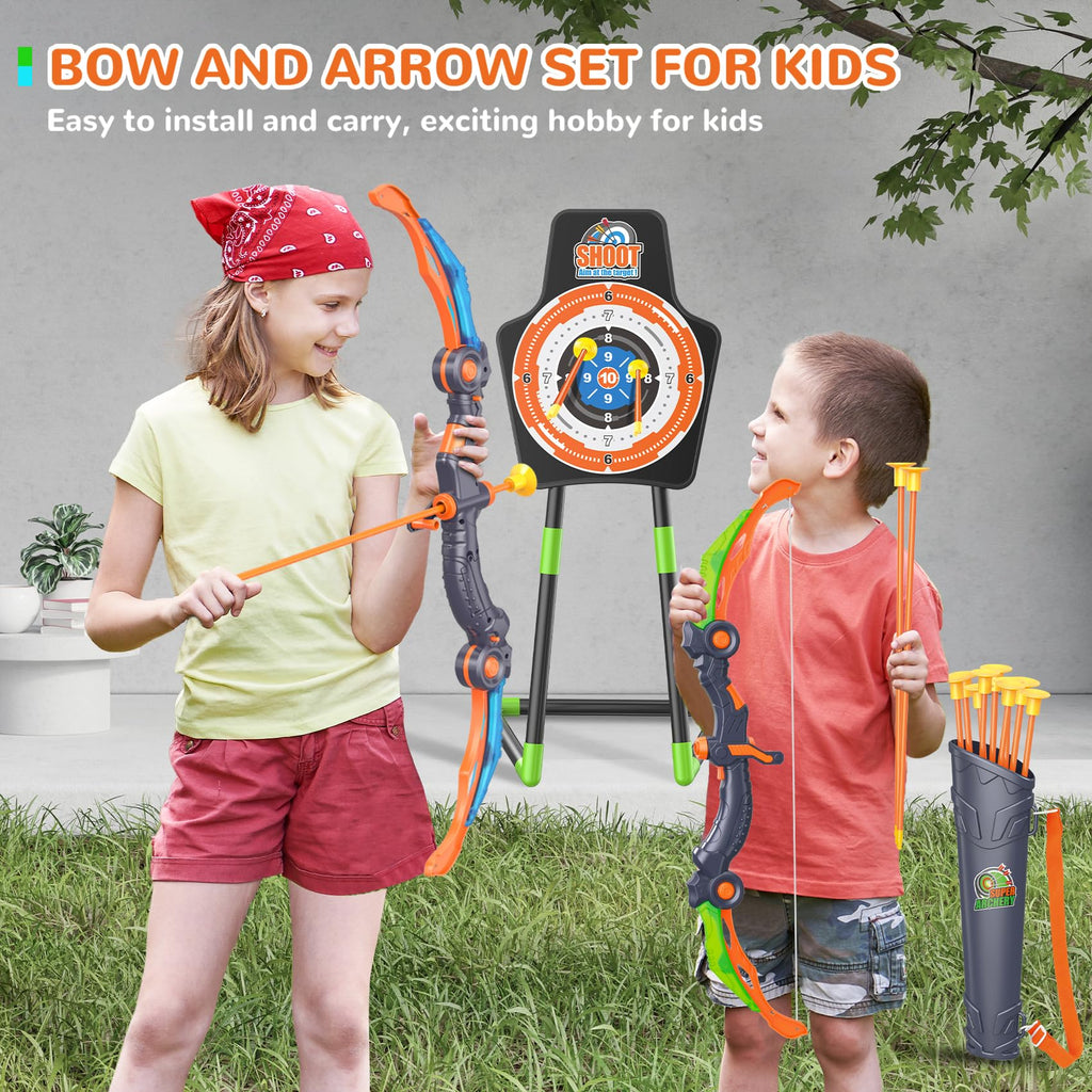 Bow and Arrow Toys for Kids, 2 Pack LED Light Up Archery Set Outdoor Indoor