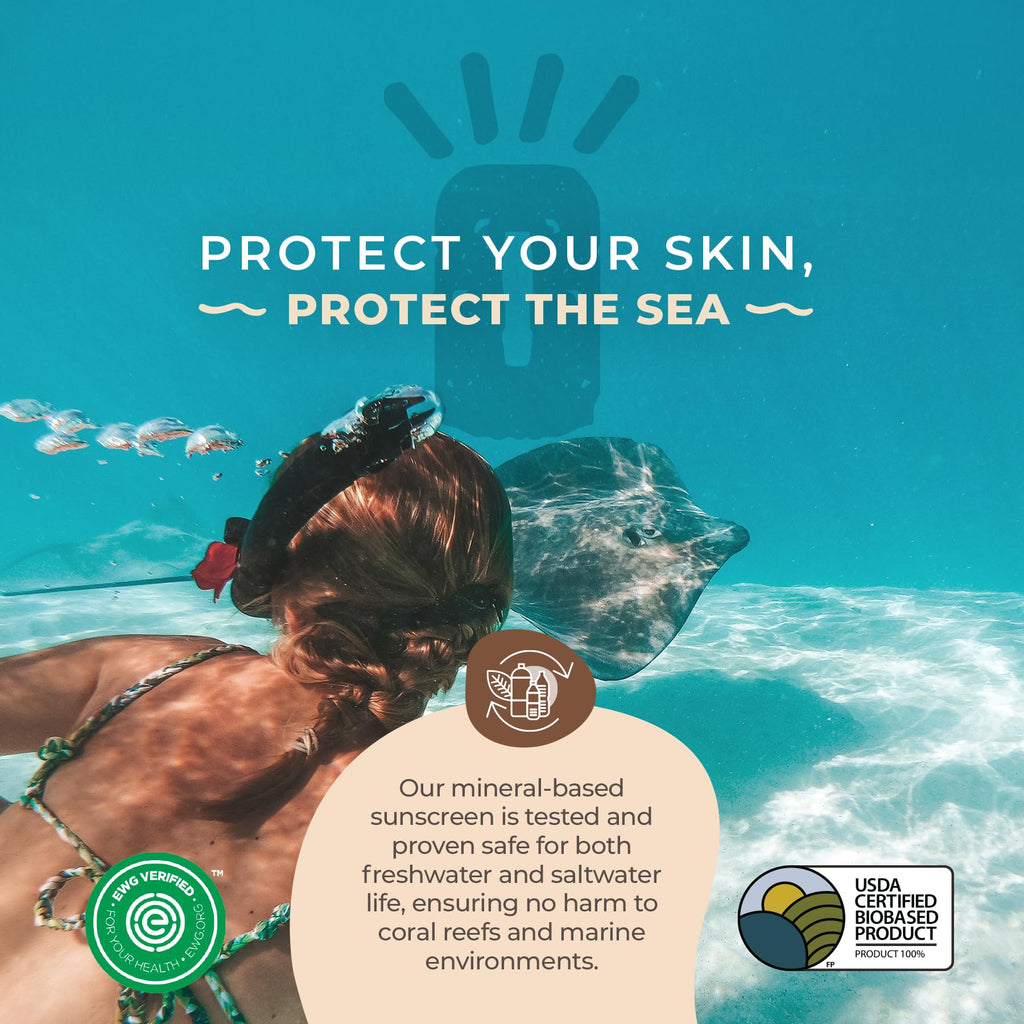 Happy Ocean SPF 45 Shimmer Mineral Sunscreen with Non-Nano Zinc Oxide for Face and Body, Natural Sparkling Finish Reef Safe Sunscreen, Travel Size, Non-toxic, Biodegradable, Water Resistant, 2.5 Fl oz