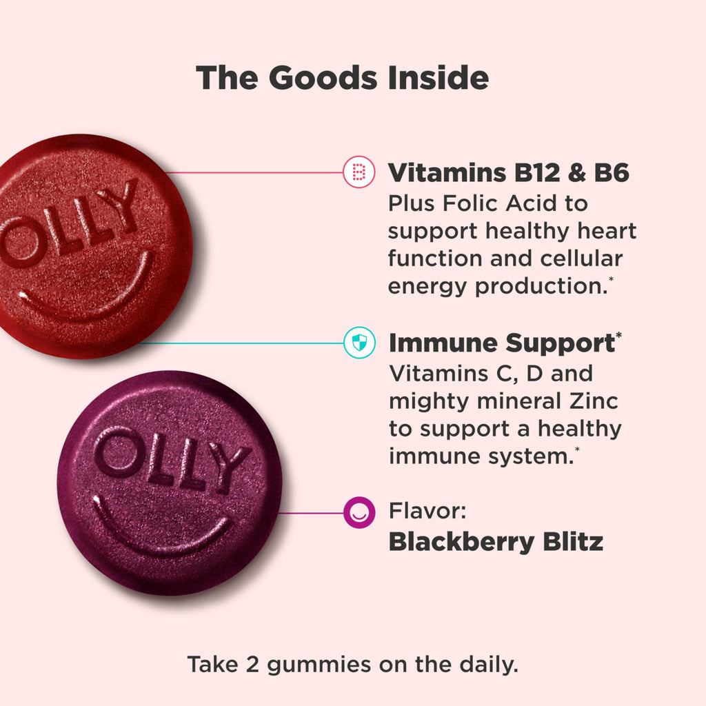 OLLY Men's Multivitamin Gummy, Immune Support, Vitamins A, C, D, E, B, Lycopene, Zinc, BlackBerry, 60 Day Supply - 120 Count