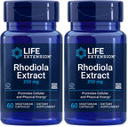 Life Extension Rhodiola Extract, Rhodiola rosea Supplement, standardized Extract, Promotes Physical and Mental Performance, Gluten-Free, Non-GMO, Vegetarian, 250 mg, 60 Capsules, (Pack of 2)