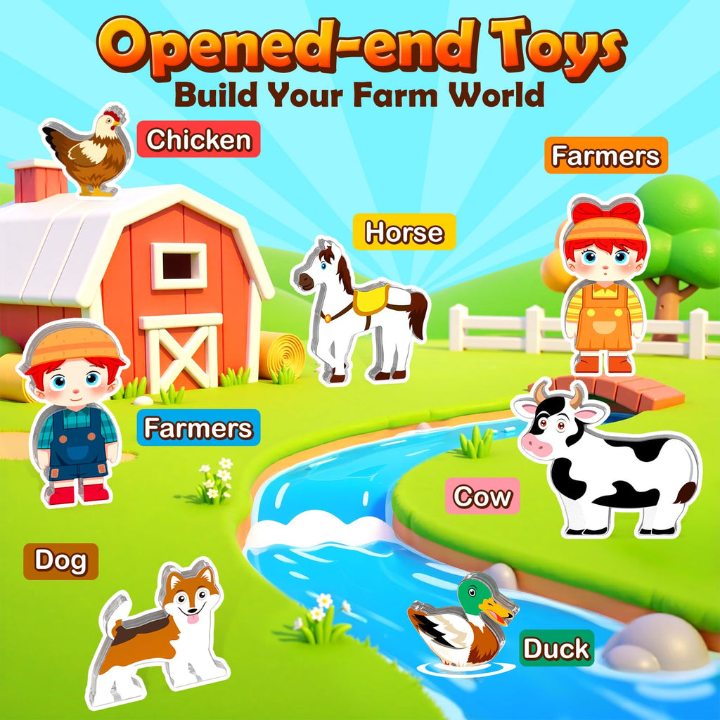 Magnetic Tiles Toys with Farm Animals for 3+ Year Old Toddler, Magnetic Blocks Building Toys for Kids Ages 3-5 5-7 Girls Boys, Classroom Must Haves