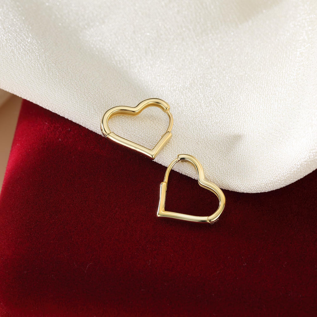 SLUYNZ Solid 925 Sterling Silver 1.6CM Heart Hoop Earrings for Women Teen Girls Minimalist Hoop Earrings Sweet Love Heart Earrings (B-18K Gold Plated)
