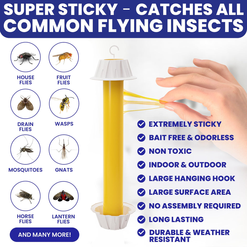 Fly Stick Sticky Fly Traps for Indoors Outdoor 4pk. Non-Toxic Super Sticky Hanging Flies Catcher Paper Tape Strips for Home. Catches All Bugs and gnats. Indoor Outdoor House Flying Insect Trap.