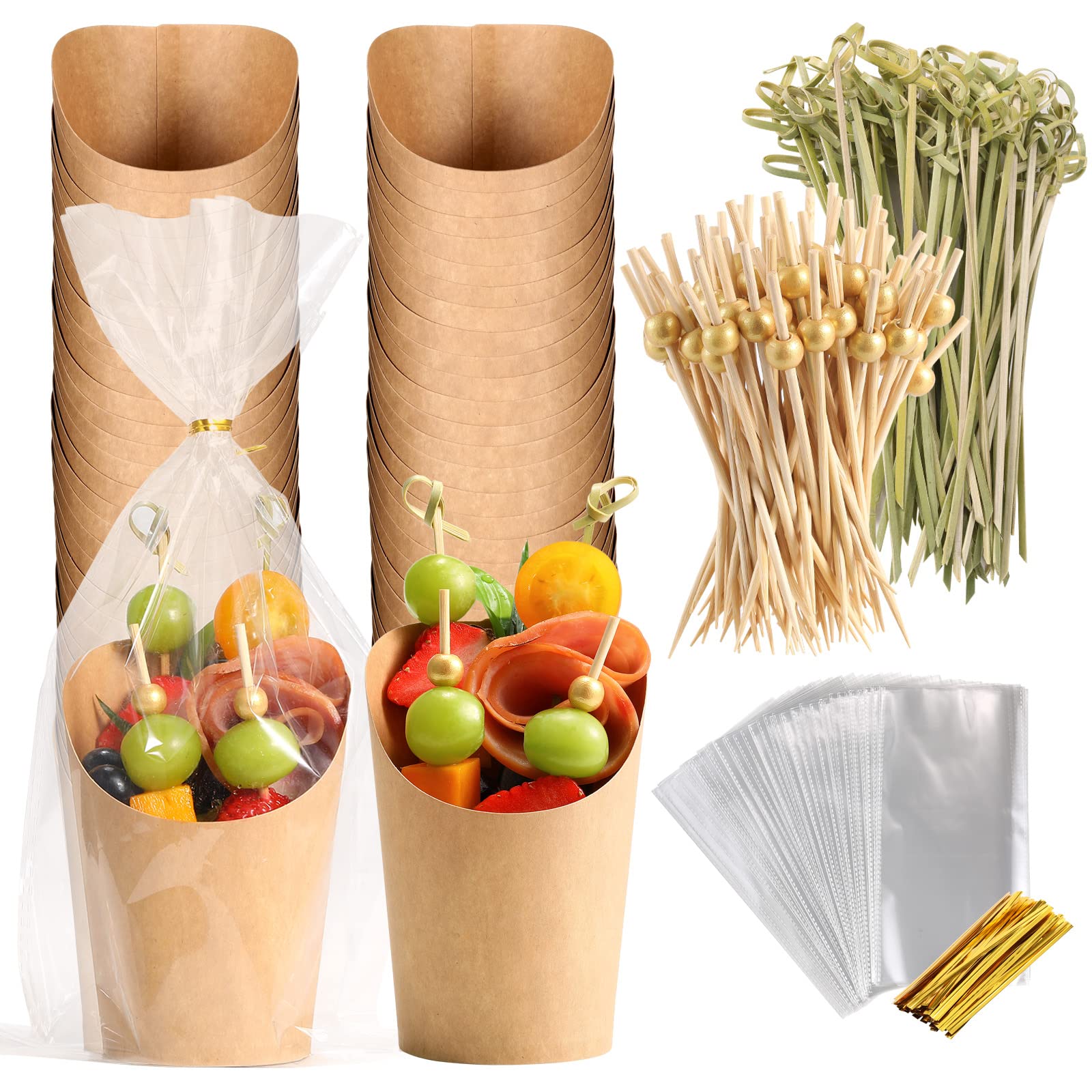 Disposable Charcuterie Cups 60 PCS with 200PCS Sticks and 60PCS Bags