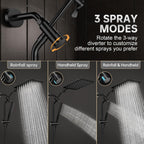 Veken All Metal 10" Black Shower Head with Handheld, Luxurious Square Double Rain Shower Heads with Power Wash Hand Held,Dual High Pressure Detachable Rainfall Showerhead with Arm,Bathroom,Matte Black