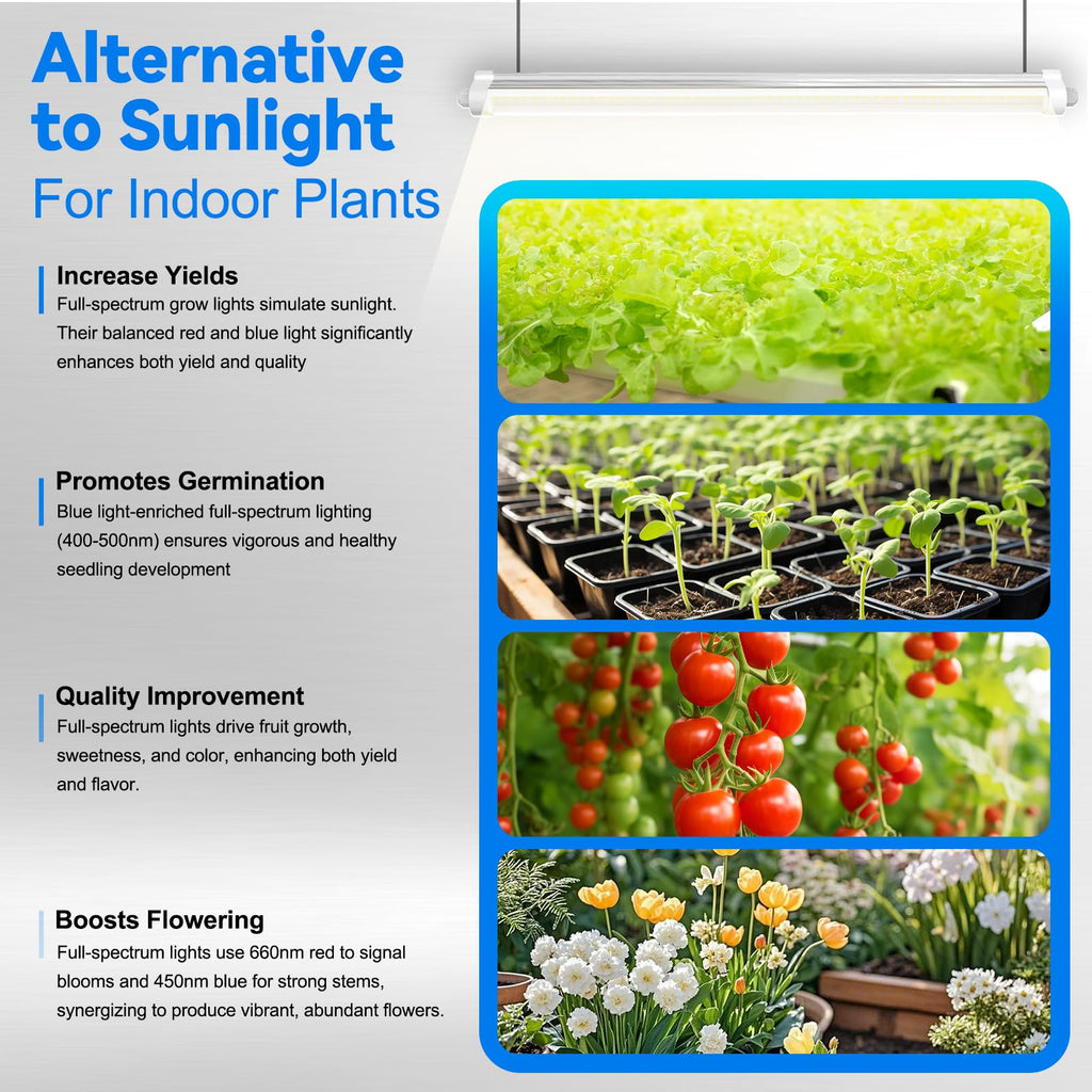 JESLED Waterproof T8 Grow Lights, 4FT 5000K Full Spectrum Daylight, 2Packs