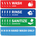 ASSURED SIGNS Wash Rinse Sanitize Sink Labels - 2.75" x 9" - 10 Pack - 3 Compartment Sink Stickers - Includes Hand Wash Only Sign - Bilingual English Spanish - For Restaurant Food Truck Commercial Kitchen