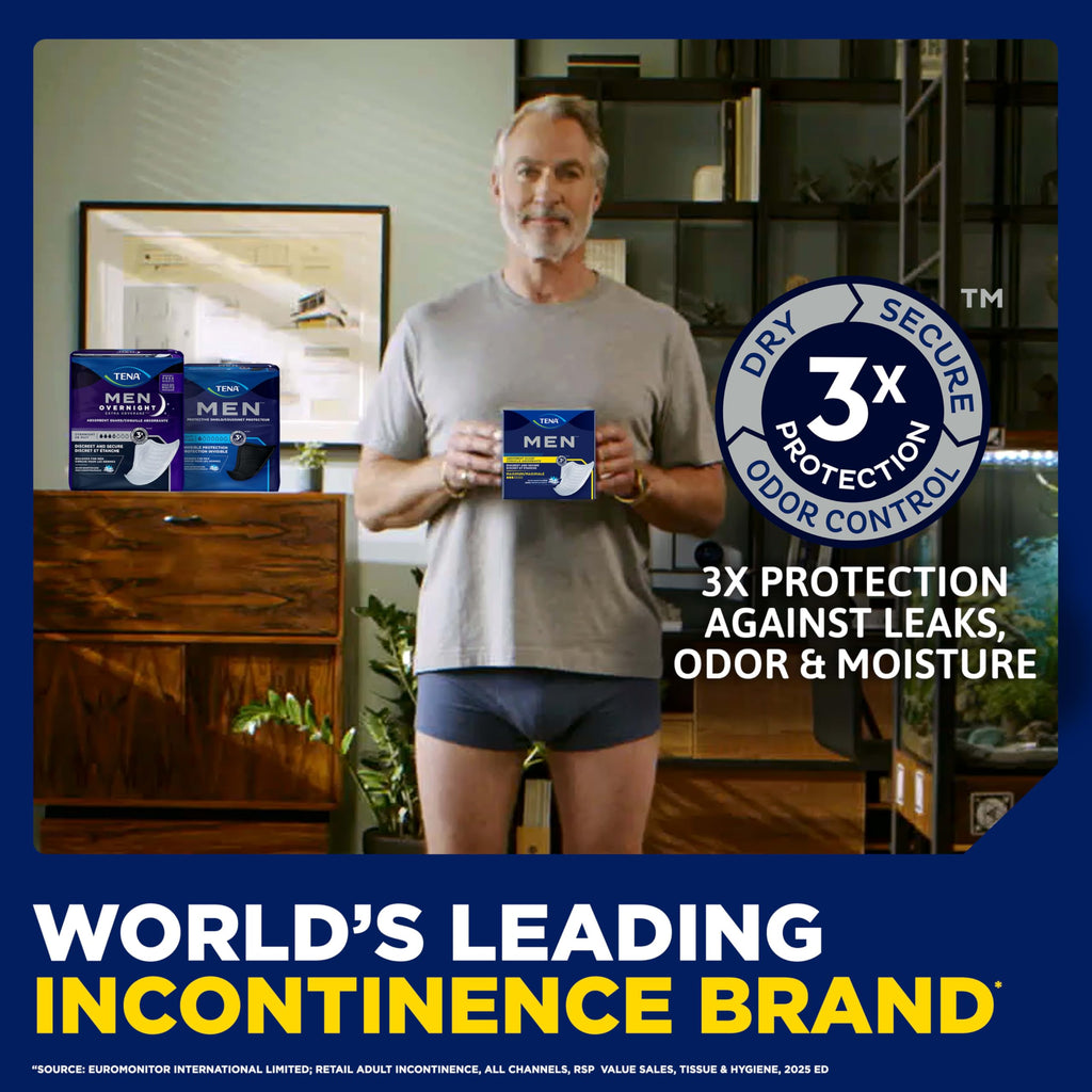 Tena Men Overnight Incontinence Protective Guard, Bladder Control, Discrete, Overnight Absorbency, 30 Count