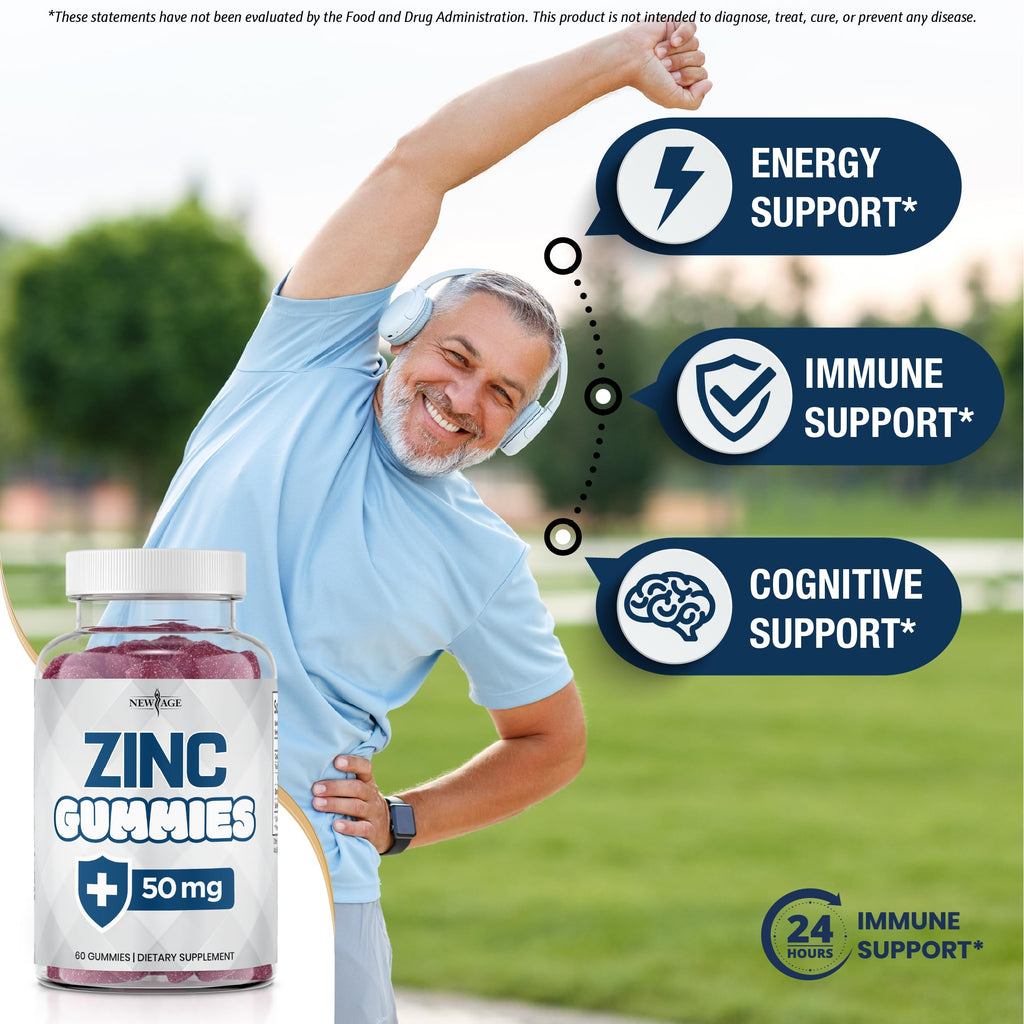 NEW AGE Zinc Gummies - 50mg Zinc Supplement, Immune Supplement, Antioxidant, Non-GMO (180 Count (Pack of 3))