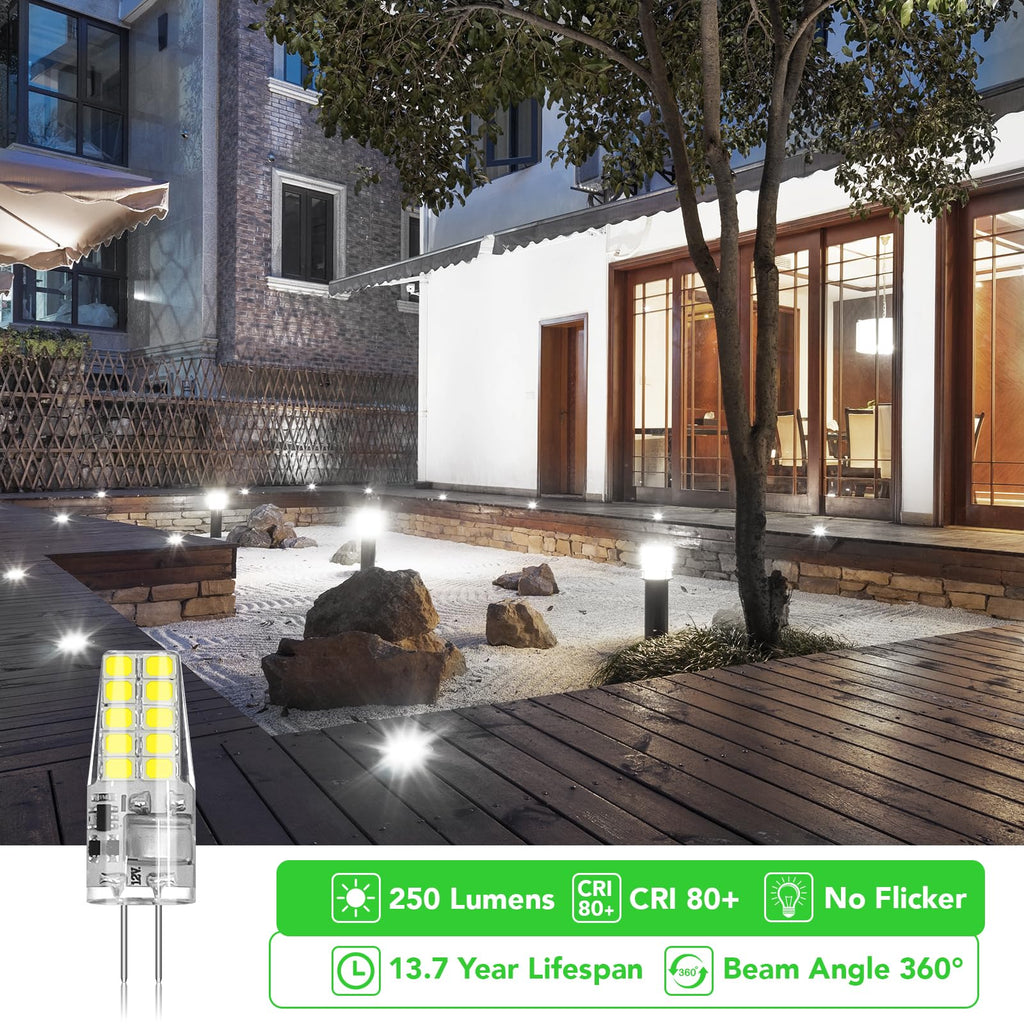 BUBO 20 Pack G4 LED Bulb 2W Equivalent 30W 6000K Daylight 250 Lumens 360°Beam Angle, T3 Halogen Bulb Replacement Landscape Bulbs, AC/DC 12V Led Lights G4 Bi-Pin Base for Outdoor Landscape Lighting