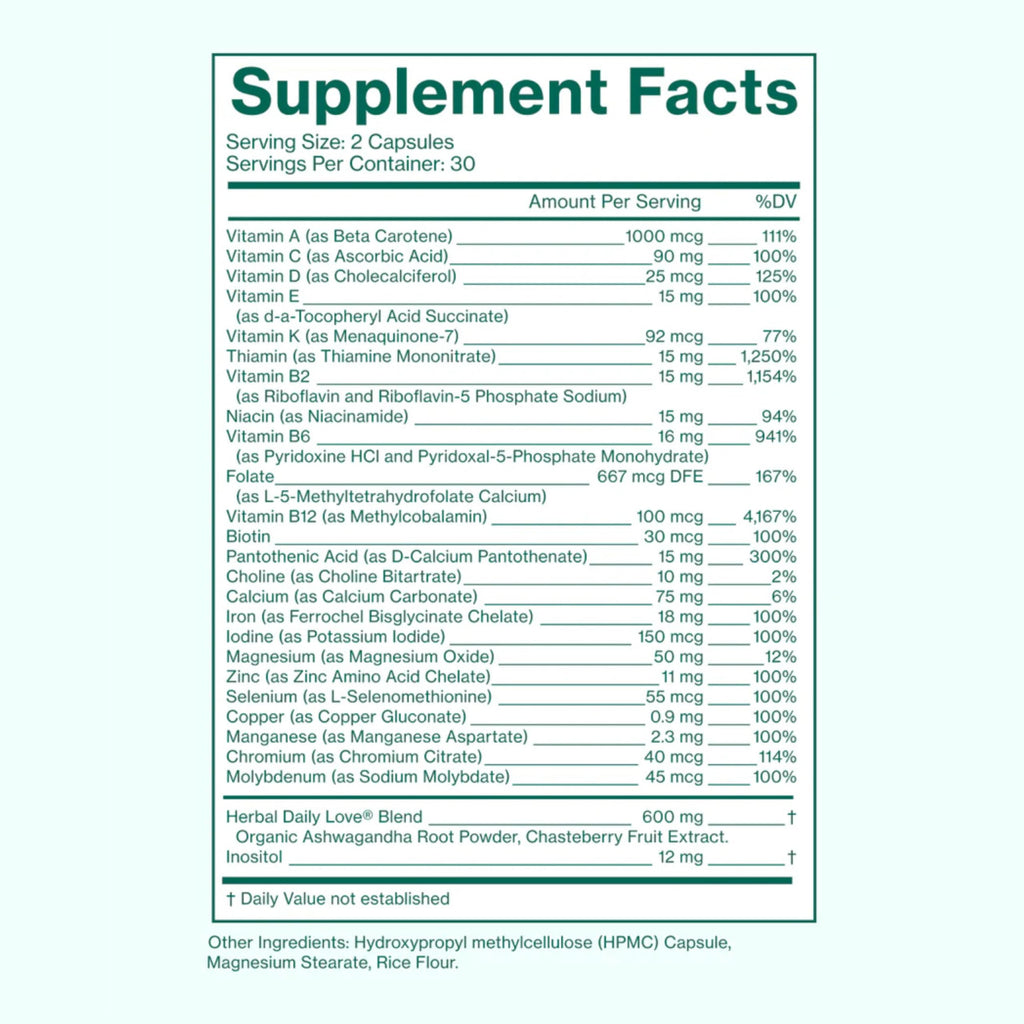 Love Wellness Daily Love Multivitamin for Women | Supports Energy, Cortisol, Immune Health, Stress Relief, & PMS | Complete with Vitamin D, C, Iron, Calcium, Zinc, & Biotin, Magnesium | 60 Count