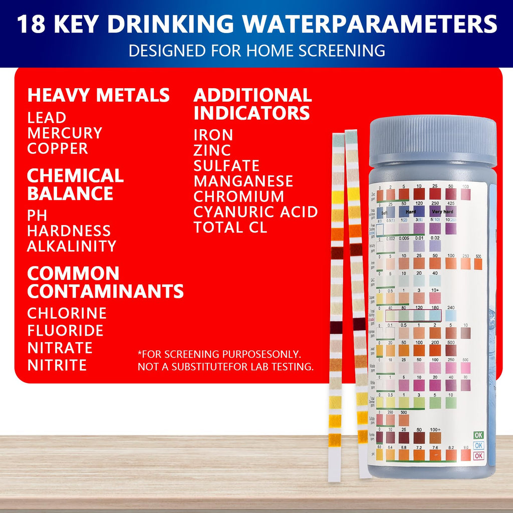 18-in-1 Drinking Water Test Strips, 125 Count – Home Water Quality Testing Kit for Tap & Well Water, Fast & Easy Results