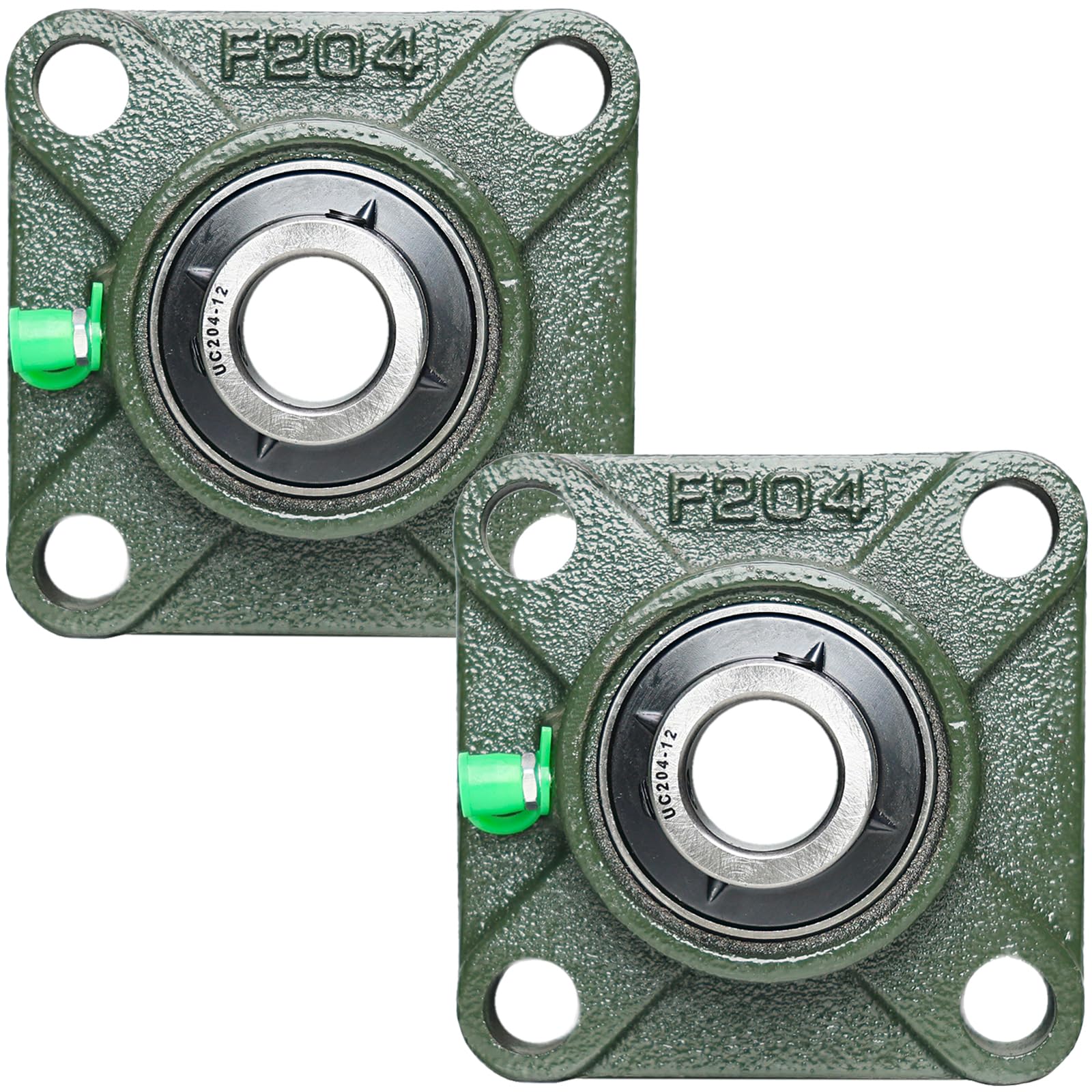 2 Pack UCF204-12 Pillow Block Bearing - Square Flange 4 Bolt Bearing - Bearing Steel with 3/4 inch Bore - Self Alignment
