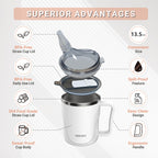HOSUKU Spill-Proof Cup for Elderly, 13.5oz Stainless Steel Sippy Cup with Straw, Ideal for Seniors and Adults, Great for Water, Milk, and Soup (White), Health & Household Supplies