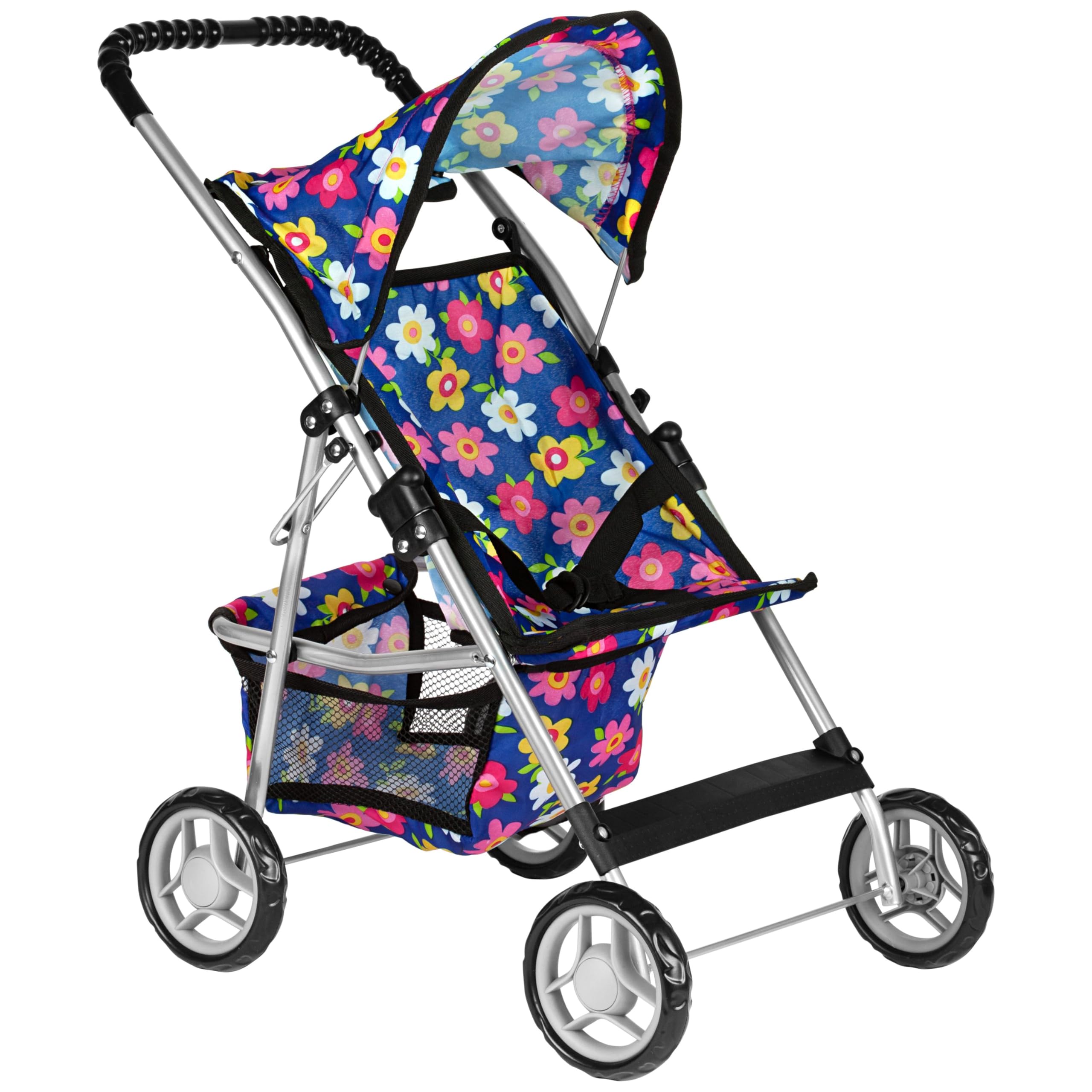 fash n kolor® - Doll Stroller My First Baby Doll Strollers Toy - Flower Design with Basket in The Bottom - Dolls to Play Baby Doll Stroller for Girls, Toddler Play Toy Doll Buggy Carriage Foldable