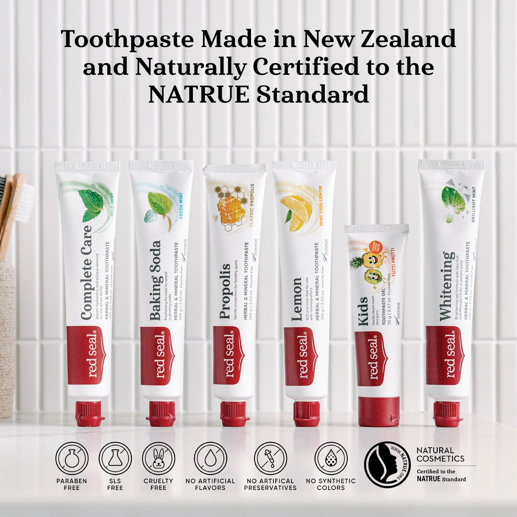 Red Seal Baking Soda Toothpaste - Fluoride-Free Herbal & Mineral Formula, Vegan-Friendly, Cruelty-Free, SLS and Paraben-Free, No Artificial Flavors, NATRUE Certified Natural, Dry Mouth Relief (2 Pack)