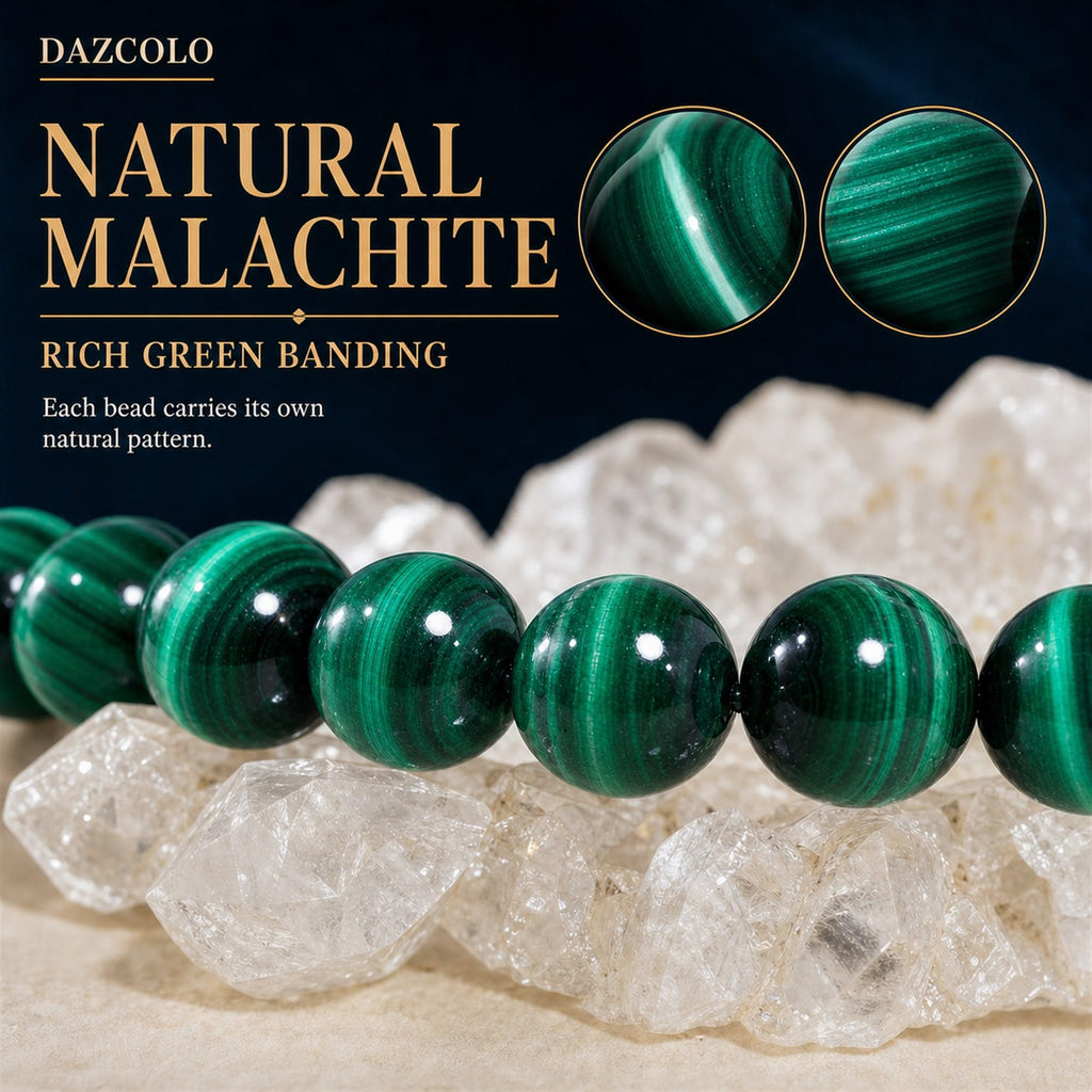 DAZCOLO Natural Gemstone Stretch Elastic Bracelet (Malachite)