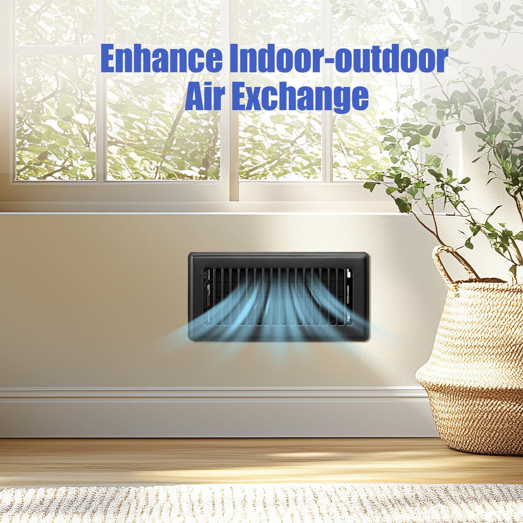 Floor Register 4x10, Floor Vent Covers for Home Floor, Sidewall, Heavy Duty Steel Walkable Floor Grates, Adjustable Air Vent Covers Rust Proof Finish, 4" x 10'' Floor Vent, 6 Pack, Black