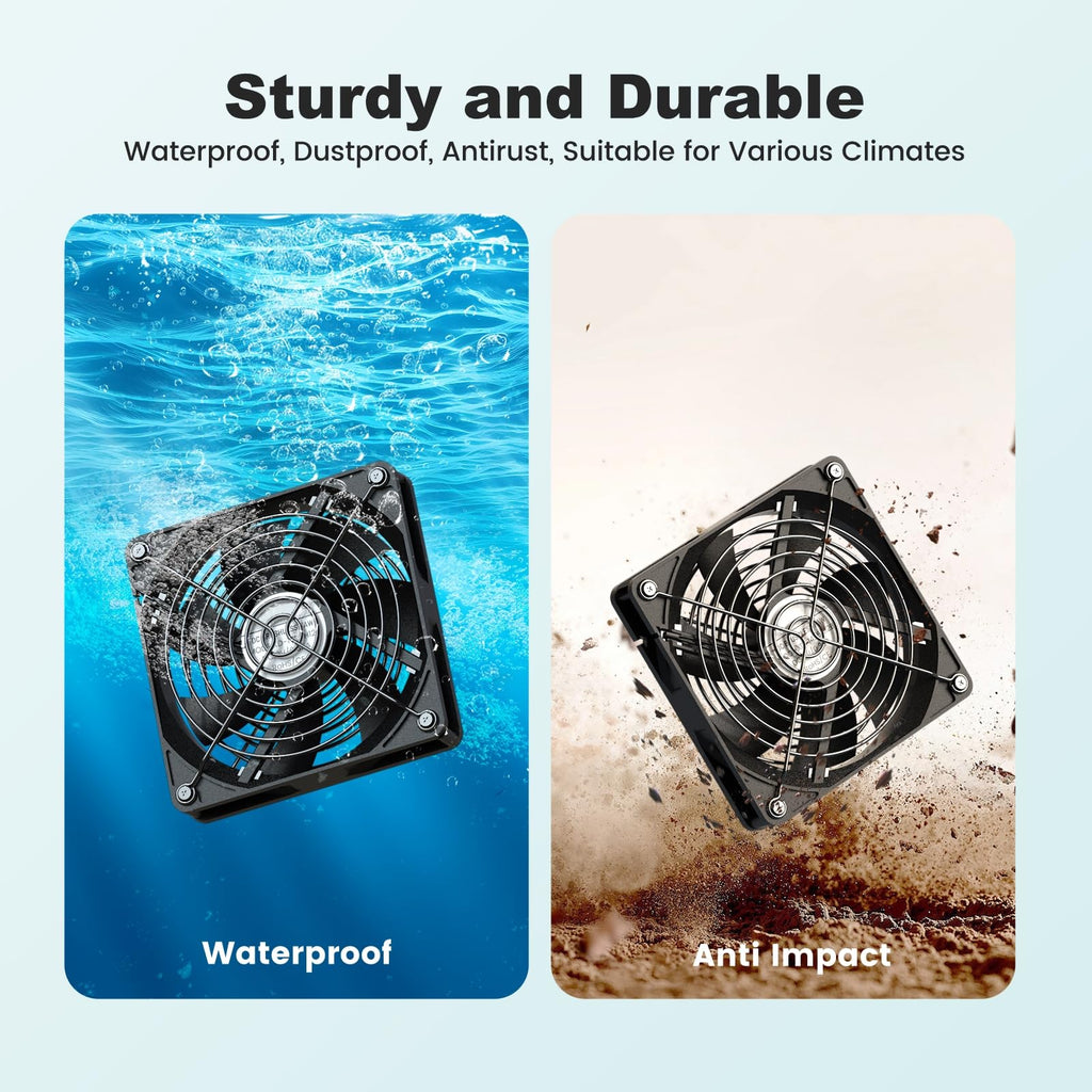 pqins New 5" Solar Chicken Coop Fan 3 Kit, 35W Solar Powered Exhaust and Intake Greenhouse Fan Outdoor Waterproof, 16.5ft Cord, Strong Airflow, for Shed Air Circulation and Ventilation, No Battery