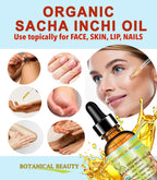 Botanical Beauty Organic SACHA INCHI OIL 100% Natural Pure Undiluted Virgin Unrefined Cold Pressed Carrier Certified Organic Oil For Face, Skin, Hair, Lip, Nails, Rich in Vitamin E (1 Fl Oz 30 ml)