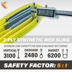 2-Ply Lifting Straps 1”x 8 ft Webbing Sling Tree Saver 2Pack Heavy Duty Web Strap Rigging Moving Towing Hoisting Gear KODIAK STRAPS