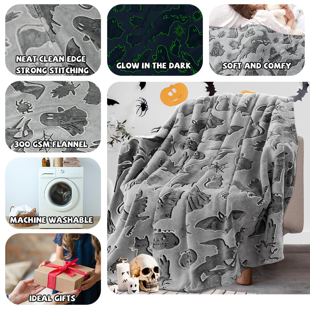 REXEO Halloween Blanket for Kids, Spooky Gifts Boo Basket Stuffers, 50"x60"