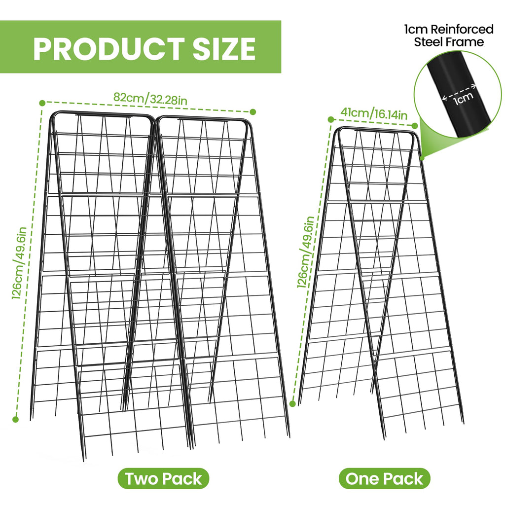 Garden Trellis for Cucumbers, 50 x 16 Inch Adjustable A-Frame Plant Support for Climbing Plants Outdoor, Vegetable, Flowers, Heavy Duty 1cm Metal Vegetable Trellis for Backyard, Raised Bed, Patio