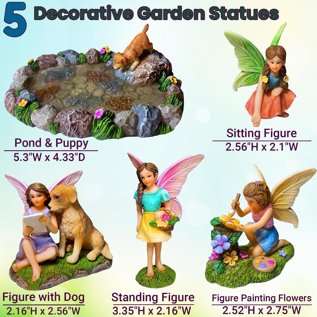 Mood Lab Fairy Garden Decor Figurines - Decorative Resin Pond Statues (5 Pieces) for Indoor & Outdoor Decor