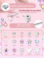 CASSIECA 16Pairs Hypoallergenic Screw Back Earrings for Girls Stud Earrings