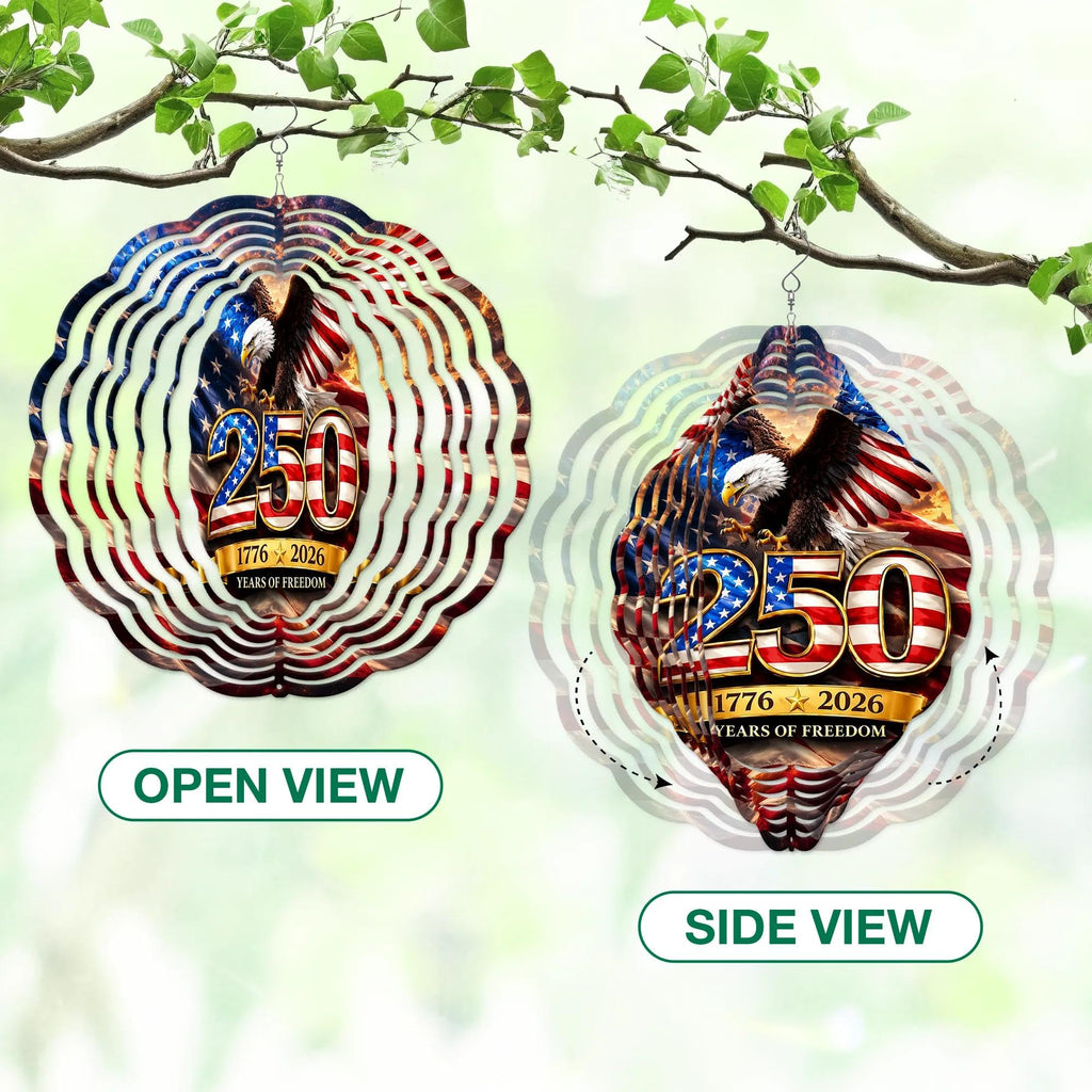 250th Anniversary American Eagle Wind Spinner, Patriotic Wind Spinner Outdoor – Stainless Steel Metal Hanging Spinners 12 in, American Flag 4th of July Patriotic Decor for Garden