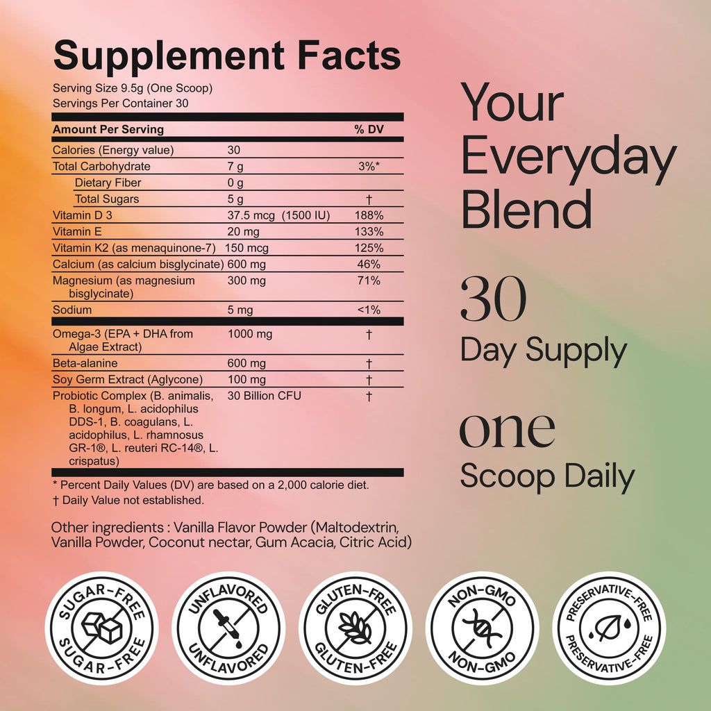 Life Transition Hormonal Blend, Hormone-Free Perimenopause Supplement for Women, Daily Powder, Vitamins, Minerals, Probiotics, Hot Flash Relief, Night Sweats, Mood, Bone & Sleep Support, 30 Servings