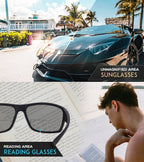 SKYOAK 2 PACK Upgraded Unbreakable Bifocal Reading Sunglasses Men TR90 Frame Wrap Around Design Glasses UV400 Protection Outdoor Sun Reader Sports/Driving (Black & Blue +2.5)