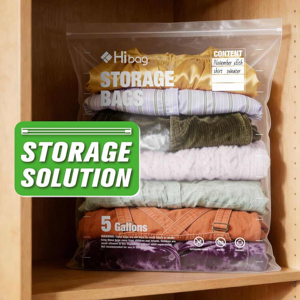 5 Gallon Extra Large Zippered Plastic Bags for Storage