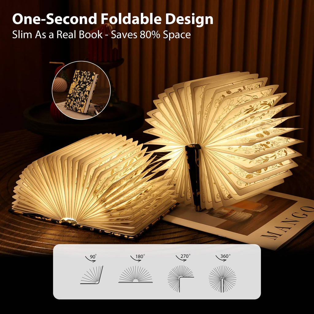ZBOLE Book Lover Gift, Folding Book Lamp Decor, Portable Print Book Light